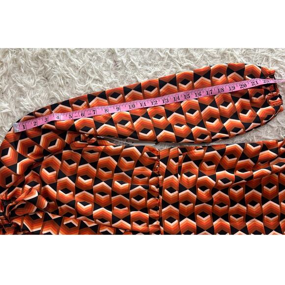 Worthington Women's Sz XS Orange Geometric Print Tie Neck Satin Midi Dress #0561 - Picture 13 of 13
